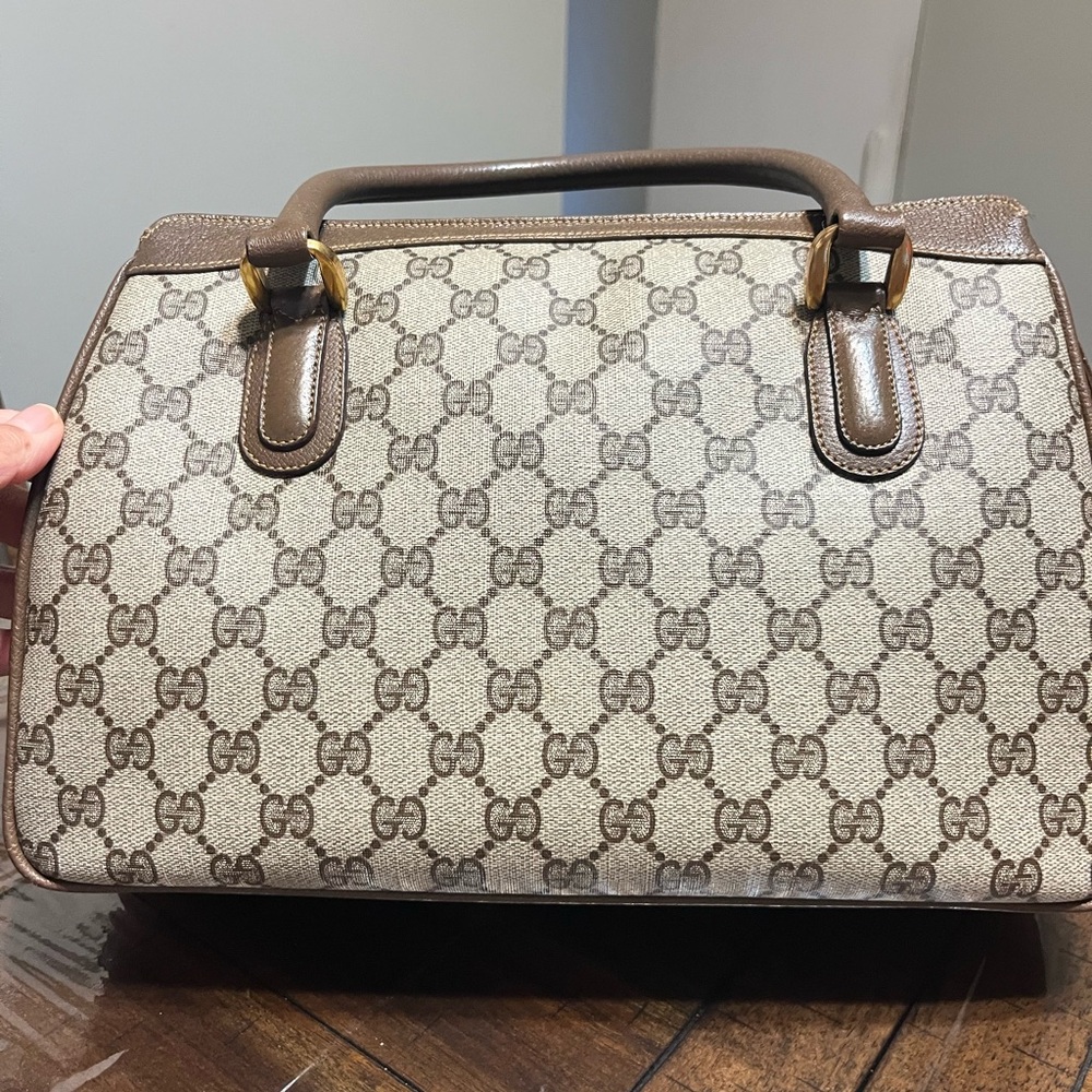 Gucci Vintage Tan and Brown Monogram Satchel - Picture 6 of 16